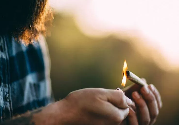 cannabis user lighting a joint