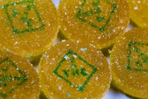 a macro shot of marijuana edible candy