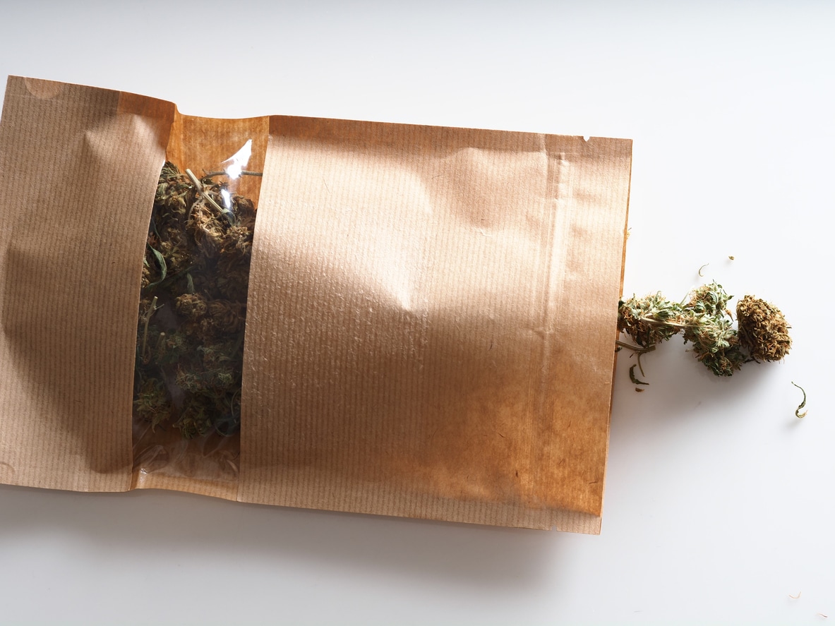 dry flowers medical marijuana in paper bag market package